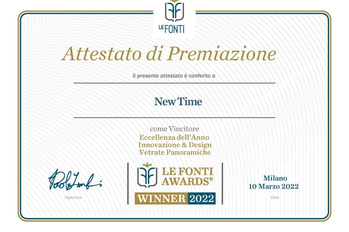 Attestato Le Fonti Awards per New Time