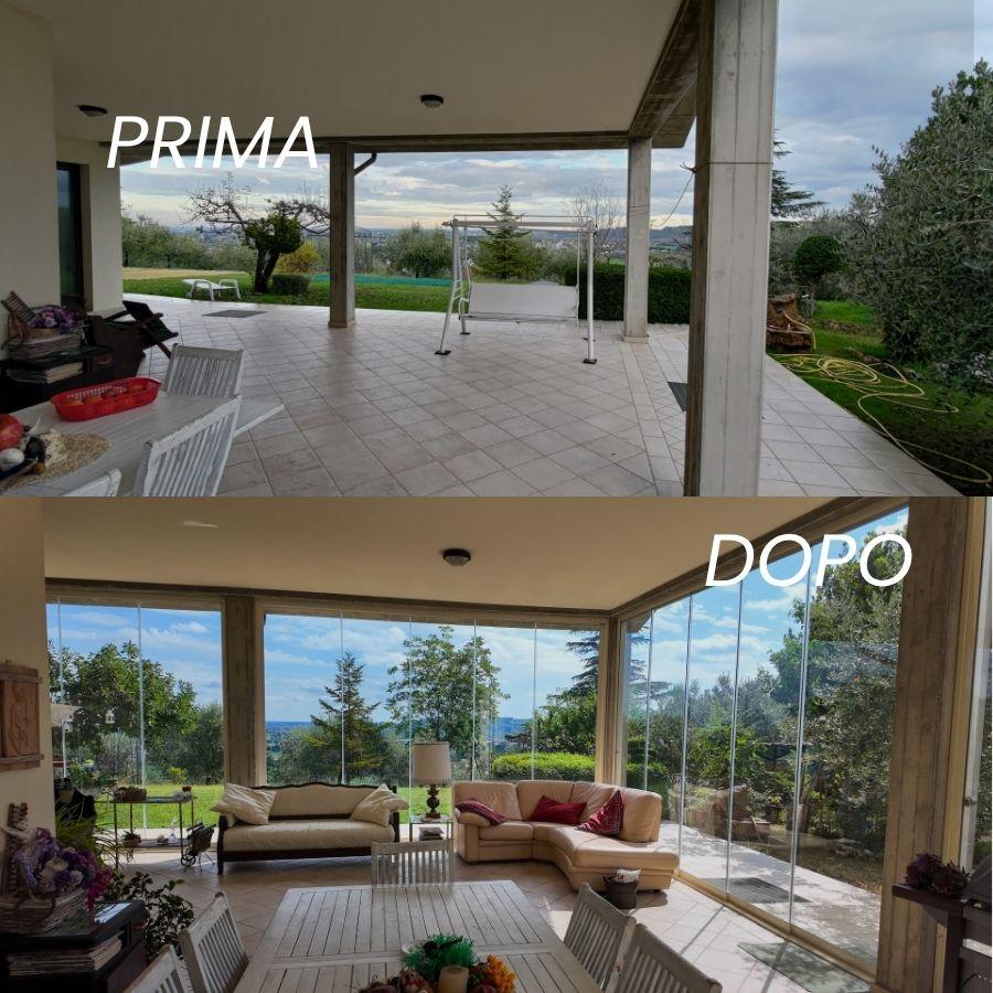 Prima vs dopo portico con vetrate