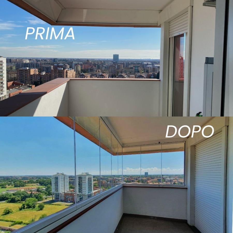 Prima vs Dopo balcone con vetrate